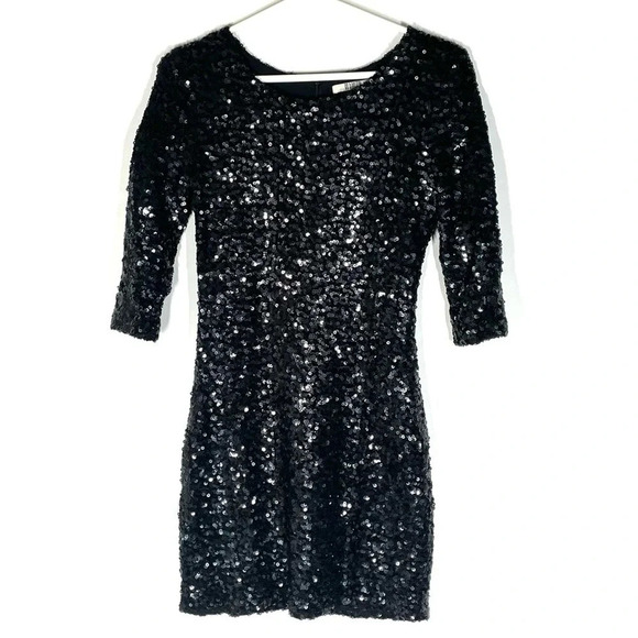 BB Dakota Little Black Sequin Bodycon Mini Dress Size XS - Picture 3 of 8